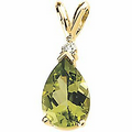 14K Yellow 10x7 Genuine Peridot & .04 CTW Diamond Round Pendant